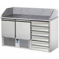 2 doors Saladette with 6 drawers and granite working top with rear riser,  Tecnodom SL02C6