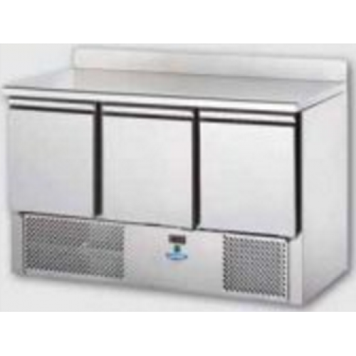 3 doors Saladette  with stainless steel working top and rear riser , Tecnodom SL03AL