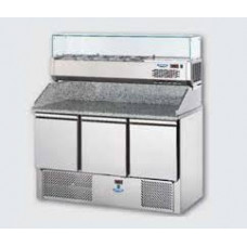 3 doors Saladette  with granite working top and rear riser and refrigerated display , Tecnodom SL03PZVR4