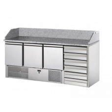 3 doors Saladette with 6 drawers and granite working top with rear riser, Tecnodom SL03C6