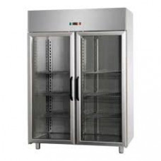 2 glass doors Normal Temperature Stainless Steel GN 2/1 Refrigerated Cabinet with 1 Neon light inside , Tecnodom AF14EKOMTNPV