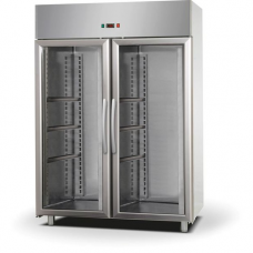 2 glass doors Low Temperature Stainless Steel GN 2/1 Refrigerated Cabinet , Tecnodom AF14EKOMBTPV