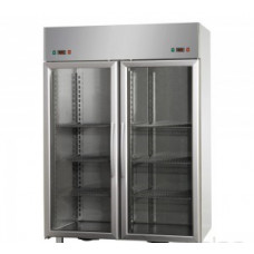 2 glass doors double temperature (NT + NT) Stainless Steel GN 2/1 Refrigerated Cabinet with 2 Neon lights inside ,Tecnodom AF14EKOPPPV
