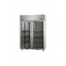 2 glass doors double temperature (NT + LT) Stainless Steel GN 2/1 Refrigerated Cabinet with 2 Neon lights inside ,Tecnodom AF14EKOPNPV