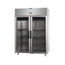 2 glass doors Normal Temperature Stainless Steel GN 2/1 Refrigerated Cabinet with 1 Neon light inside , Tecnodom AF14MIDMTNPV