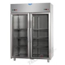 2 glass doors double temperature (NT + NT) Stainless Steel GN 2/1 Refrigerated Cabinet with 2 Neon lights insidе ,Tecnodom AF14MIDPPPV