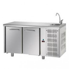 Masă frigorifică, din otel inoxidabil, cu 2 uși GN 1/1, cu chiuvetă incorporată ,Tecnodom TF02EKOGNL
