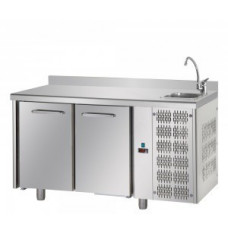 2 doors Stainless Steel GN 1/1 Refrigerated Counter with 100 mm rear riser working top with complete sink, Tecnodom TF02EKOGNLAL