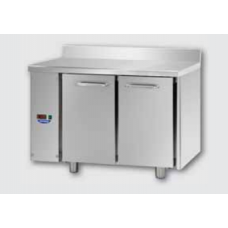 2 doors Stainless Steel GN 1/1 Refrigerated Counter with 100 mm rear riser working top, designed for Normal Temperature remote condensing unit, with connections on the left side, Tecnodom TF02EKOSGSXAL