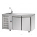 2 doors Stainless Steel GN 1/1 Refrigerated Counter with complete sink, with unit on the left side, Tecnodom TF02EKOGNSXL
