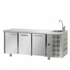 Masă frigorifică, din otel inoxidabil, cu 3 uși GN 1/1,cu chiuveta incorporată, Tecnodom TF03EKOGNL