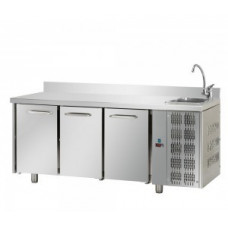 3 doors Stainless Steel GN 1/1 Refrigerated Counter with 100 mm rear riser working top and complete sink , Tecnodom TF03EKOGNLAL