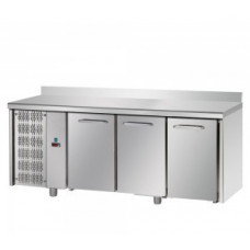 3 doors Stainless Steel GN 1/1 Refrigerated Counter with 100 mm rear riser working top, with unit on the left side, Tecnodom TF03EKOGNSXAL