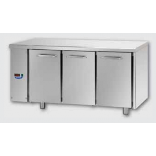3 doors Stainless Steel GN 1/1 Refrigerated Counter designed for Normal Temperature remote condensing unit, with connections on the left side, Tecnodom TF03EKOSGSX