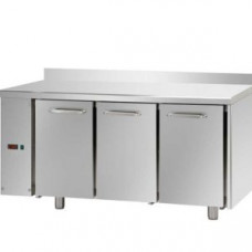 3 doors Stainless Steel GN 1/1 Refrigerated Counter with 100 mm rear riser working top, designed for Normal Temperature remote condensing unit, with connections on the left side, Tecnodom TF03EKOSGSXAL