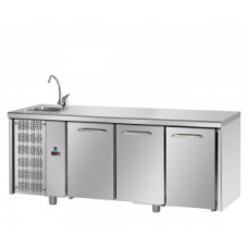 3 doors Stainless Steel GN 1/1 Refrigerated Counter with complete sink, with unit on the left side, Tecnodom TF03EKOGNSXL