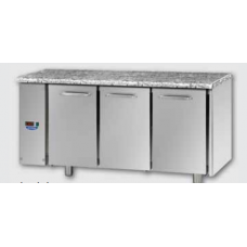 3 doors Stainless Steel GN 1/1 Refrigerated Counter with Granite working top, designed for Normal Temperature remote condensing unit, with connections on the left side, Tecnodom TF03EKOSGSXGRA