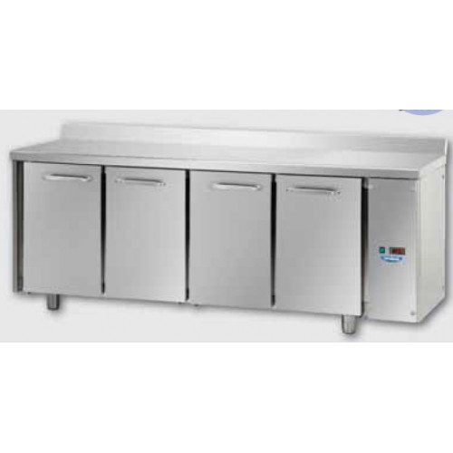 4 doors Stainless Steel GN 1/1 Refrigerated Counter with 100 mm rear riser working top, designed for Normal Temperature remote condensing unit, Tecnodom TF04EKOSGAL