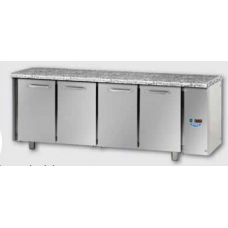 Masă frigorifică, din otel inoxidabil, GN 1/1, cu 4 uși, cu suprafață de lucru din granit, conceput pentru unitatea de condensare la distanță normală, Tecnodom TF04EKOSGGRA