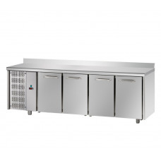 4 doors Stainless Steel GN 1/1 Refrigerated Counter with 100 mm rear riser working top, with unit on the left side, Tecnodom TF04EKOGNSXAL