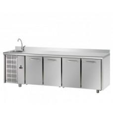 4 doors Stainless Steel GN 1/1 Refrigerated Counter with complete sink, with unit on the left side, Tecnodom TF04EKOGNSXL