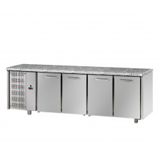 4 doors Stainless Steel GN 1/1 Refrigerated Counter with unit on the left side, with Granite working top, Tecnodom TF04EKOGNSXGRA