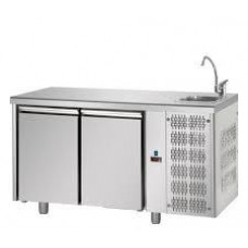 2 doors Stainless Steel GN 1/1 Refrigerated Counter with complete sink, Tecnodom TF02MIDGNL