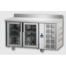 Masă frigorifică, din otel inoxidabil, MID GN 1/1, cu 2 uși de sticlă , cu suprafață de lucru 100 mm și plintă, Tecnodom TF02MIDPVAL