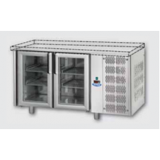 Masă frigorifică, din otel inoxidabil, MID GN 1/1, cu 2 uși de sticlă , fără suprafață de lucru , Tecnodom TF02MIDPVSP
