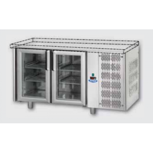 Masă frigorifică, din otel inoxidabil, MID GN 1/1, cu 2 uși de sticlă , fără suprafață de lucru , Tecnodom TF02MIDPVSP
