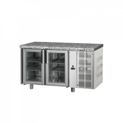 2 glass doors Stainless Steel GN 1/1 Refrigerated Counter with 1 Neon light and Granite working top , Tecnodom TF02MIDPVGRA