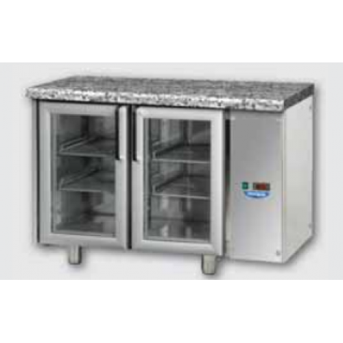 2 glass doors Stainless Steel GN 1/1 Refrigerated Counter with 1 Neon light and Granite working top, designed for Normal Temperature remote condensing unit , Tecnodom TF02MIDPVSGGRA