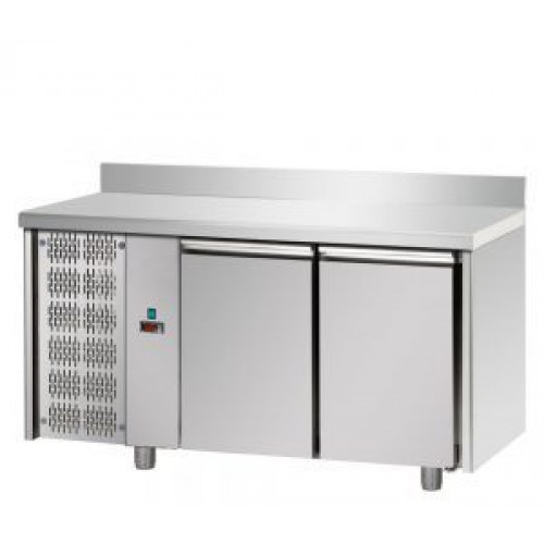 2 doors Stainless Steel GN 1/1 Refrigerated Counter with 100 mm rear riser working top and unit on the left sid, Tecnodom TF02MIDGNSXAL