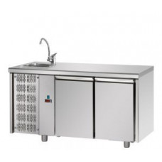 2 doors Stainless Steel GN 1/1 Refrigerated Counter with complete sink and unit on the left side, Tecnodom TF02MIDGNSXL