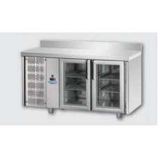 Masă frigorifică, din otel inoxidabil, MID GN 1/1, cu 2 uși , cu suprafață de lucru 100 mm și plintă, , și unitate pe partea stângă, Tecnodom TF02MIDPVSXAL