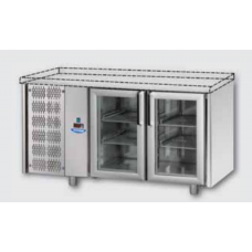2 glass doors Stainless Steel GN 1/1 Refrigerated Counter with 1 Neon light, 100 mm without working top, with unit on the left side , Tecnodom TF02MIDPVSPSX
