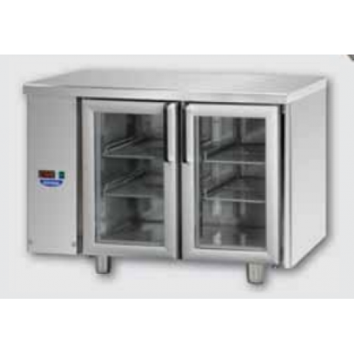 2 glass doors Stainless Steel GN 1/1 Refrigerated Counter with 1 Neon light, designed for Normal Temperature remote condensing unit, with connections on the left side, Tecnodom TF02MIDPVSGSX