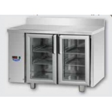 2 glass doors Stainless Steel GN 1/1 Refrigerated Counter with 1 Neon light, with 100 mm rear riser working top, designed for Normal Tempera-ture remote condensing unit, with connections on the left side, Tecnodom TF02MIDPVSGSXAL