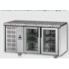 Морозильный стол, MID GN 1/1 из нержавеющей стали с 2 стеклянными дверьми, с 1 неоновым светом, гранитной рабочей поверхностью и блоком с левой стороны, Tecnodom  TF02MIDPVSXGRA