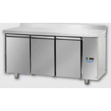 3 doors Stainless Steel GN 1/1 Refrigerated Counter with 100 mm rear riser working top, designed for Normal Temperature remote condensing unit , Tecnodom TF03MIDSGAL