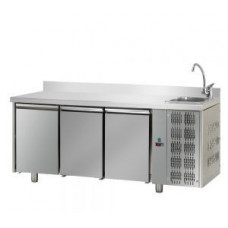 3 doors Stainless Steel GN 1/1 Refrigerated Counter with 100 mm rear riser working top with complete sinkp, Tecnodom TF03MIDGNLAL