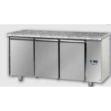Masă frigorifică, din otel inoxidabil, MID GN 1/1, cu 3 uși, cu suprafață de lucru din granit, proiectat pentru unitatea de condensare la distanță, cu temperatură normală, Tecnodom TF03MIDSGGRA