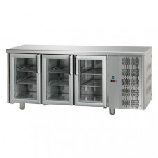 3 glass doors Stainless Steel GN 1/1 Refrigerated Counter with 2 Neon lights, Tecnodom TF03MIDPV