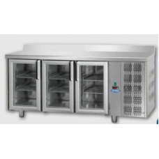 3 glass doors Stainless Steel GN 1/1 Refrigerated Counter with 2 Neon lights and 100 mm rear riser working top, Tecnodom TF03MIDPVAL