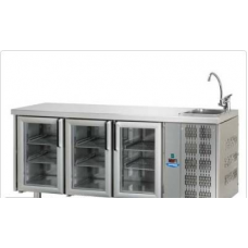 Masă frigorifică, din otel inoxidabil, MID GN 1/1, cu 3 uși, cu 2 lămpi de neon, și chiuvetă incorporată, Tecnodom TF03MIDPVL