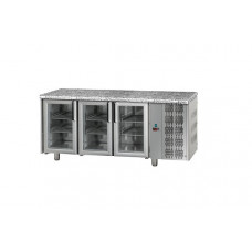 Masă frigorifică, din otel inoxidabil, MID GN 1/1, cu 3 uși, cu 2 lămpi de neon, și suprafață de lucru din granit, Tecnodom TF03MIDPVGRA