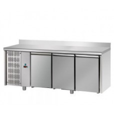 3 doors Stainless Steel GN 1/1 Refrigerated Counter with 100 mm rear riser working top and with unit on the left side, Tecnodom TF03MIDGNSXAL