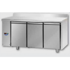 3 doors Stainless Steel GN 1/1 Refrigerated Counter with 100 mm rear riser working top, designed for Normal Temperature remote condensing unit, Tecnodom TF03MIDSGSXAL