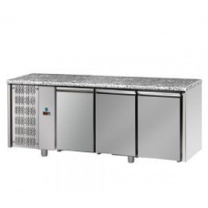 3 doors Stainless Steel GN 1/1 Refrigerated Counter with Granite working top and unit on the left side, Tecnodom TF03MIDGNSXGRA