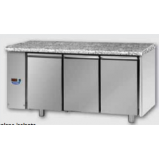 Masă frigorifică, din otel inoxidabil, MID GN 1/1, cu 3 uși, cu suprafață de lucru din granit, conceput pentru unitatea de condensare cu temperatură normală, cu conexiuni pe partea stângă, Tecnodom TF03MIDSGSXGRA